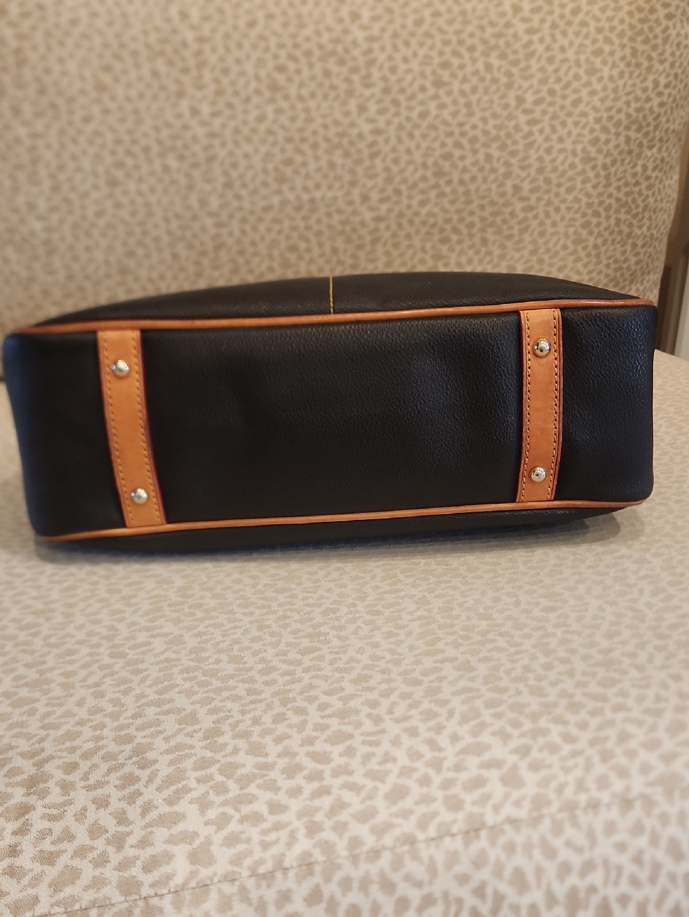 Dooney & Bourke Large Daniel Leather Satchel Dark Brown and Tan Trim - Picture 4 of 9